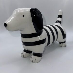 DOG Black & White Striped Ceramic Dog Figurine